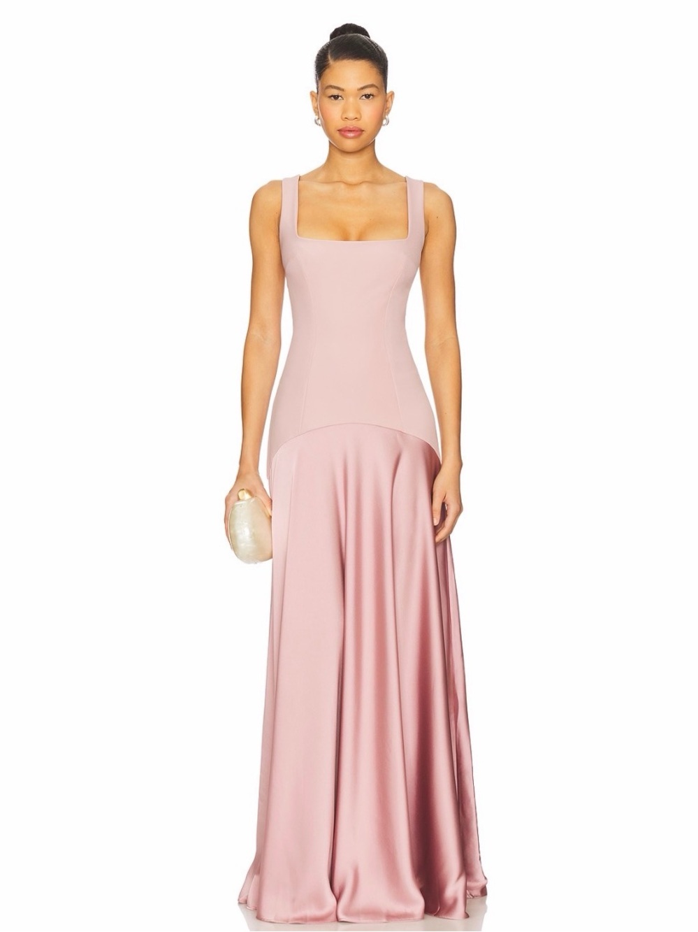 L'Academie Sidney Square-Neck Evening Gown in Mauve Pink